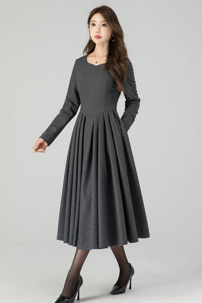 Fit and Flare Winter Wool Midi Dress 4547