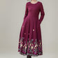 Embroidered burgundy fit and flare wool dress 5307