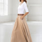 Khaki A line Swing Linen Maxi Skirt with Pockets  2780