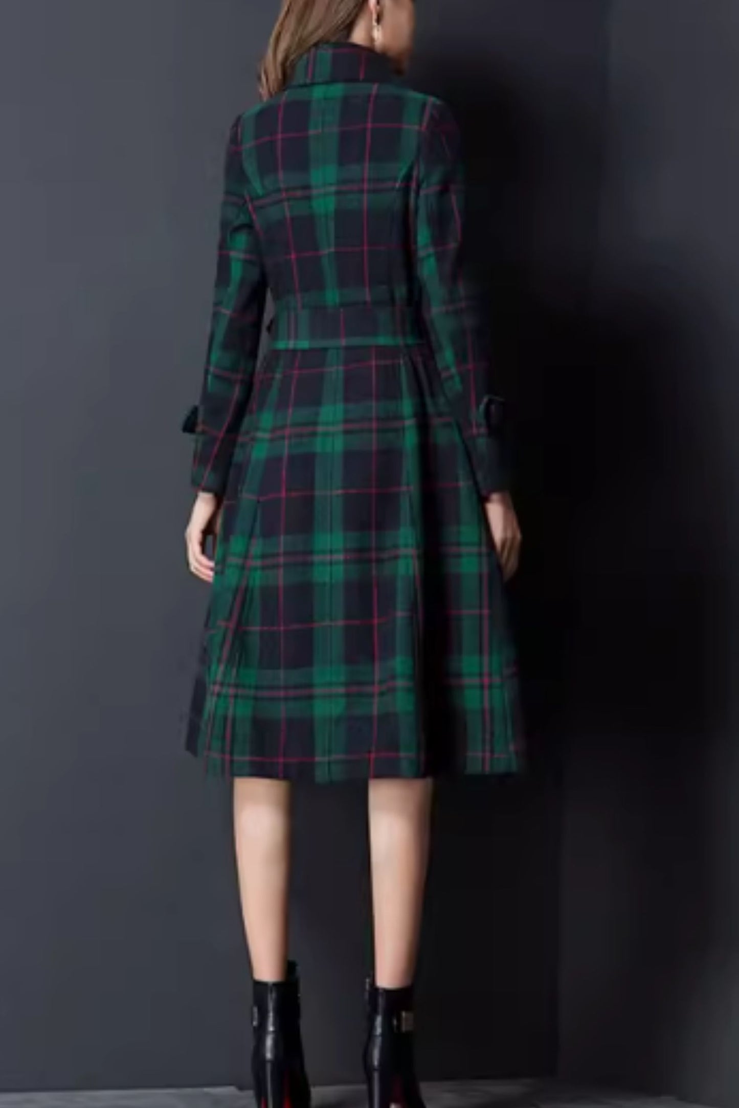 Double breasted winter plaid wool coat 5293