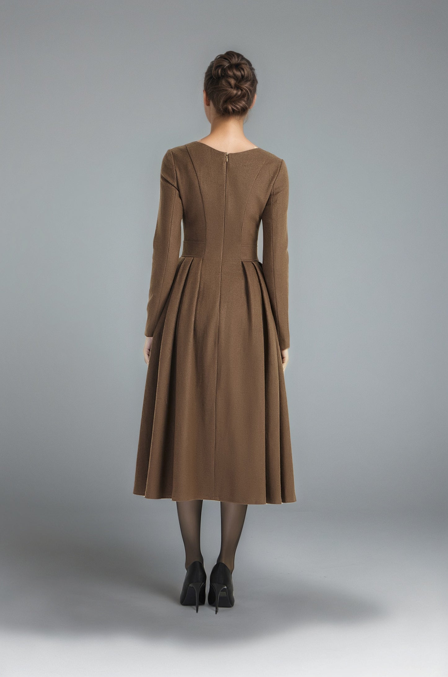 Midi wool dress with long sleeve 6292