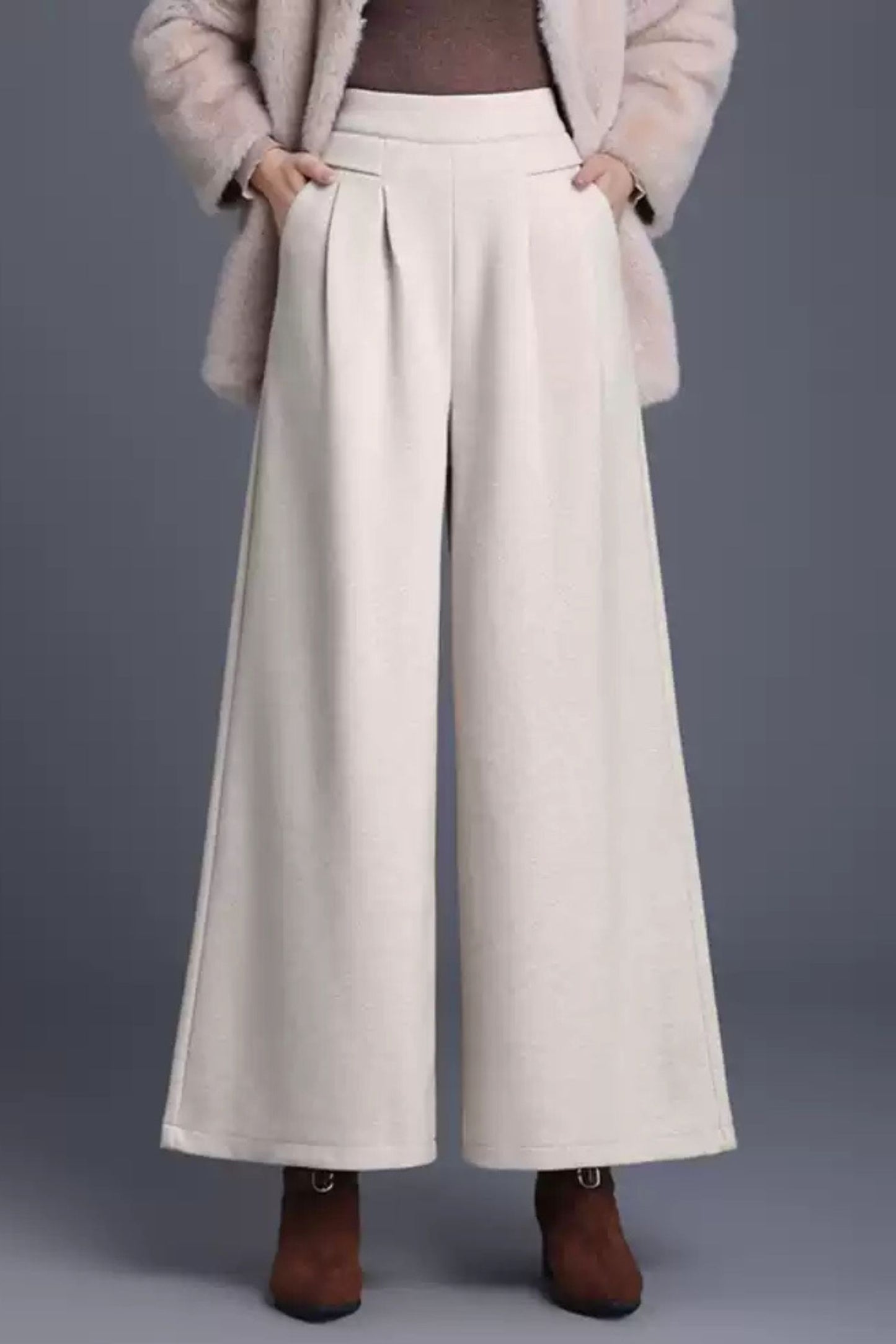 Wide leg wool pants with pockets 6229