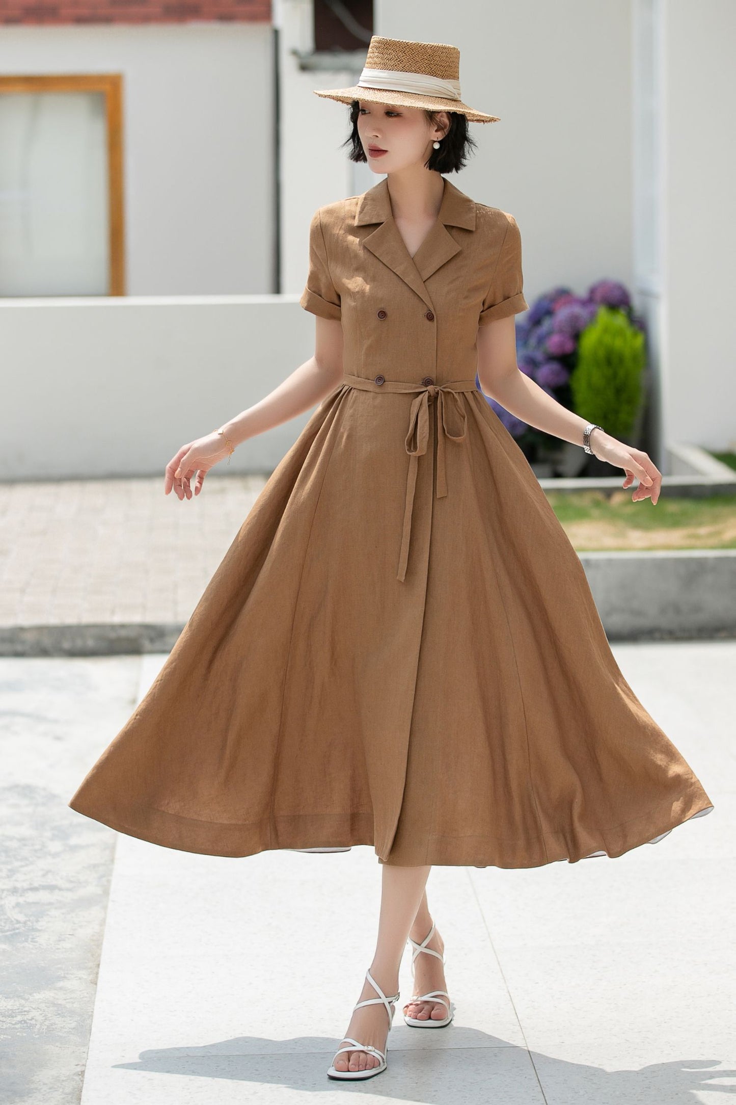 Wrap Linen Midi Shirt dress 5986