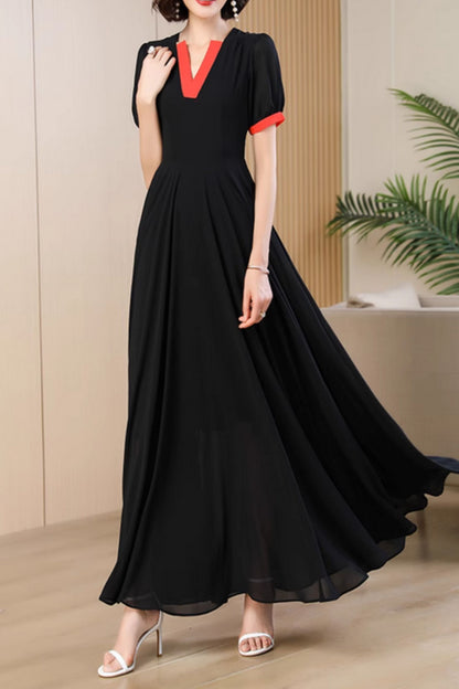 Maxi black bohemian swing chiffon dress 5049