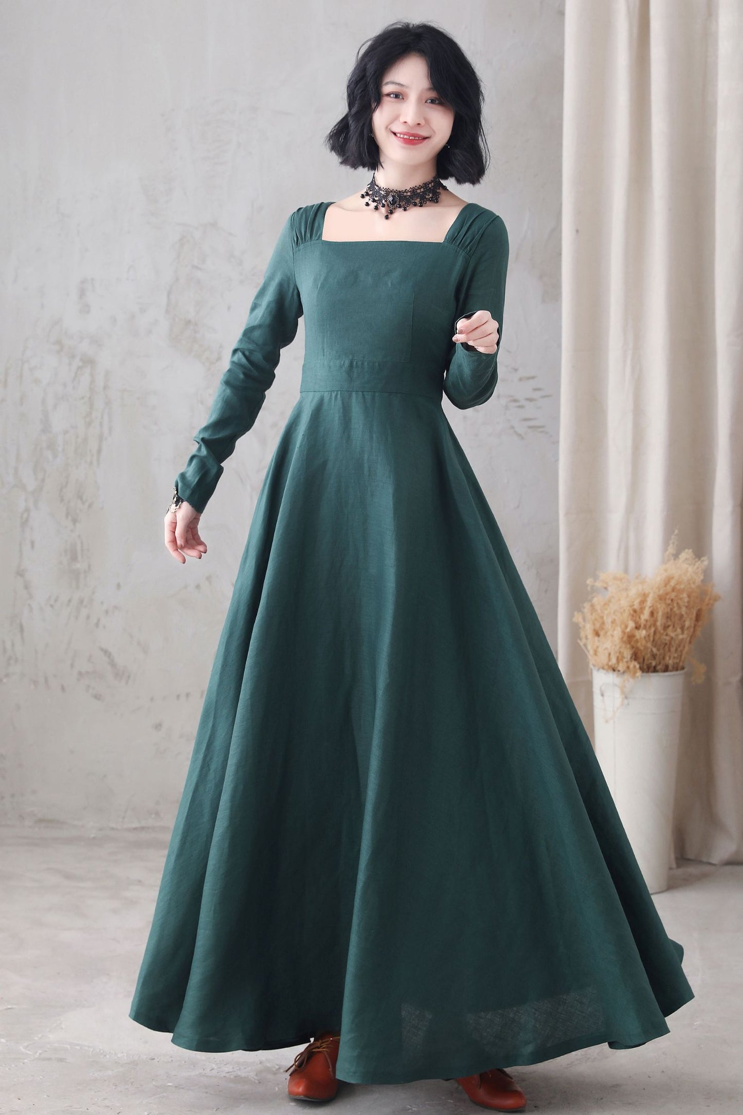 Long sleeve Linen Maxi dress with pocket 3285 Xiaolizi Long sleeve Linen Maxi dress with pocket 3285 Xiaolizi