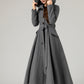 Hooded tie blet gray long winter wool coat 5481