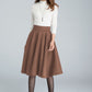 Wool Skater Skirt – Brown Wool Blend Skirt with Side Pockets and Back Zipper  5442