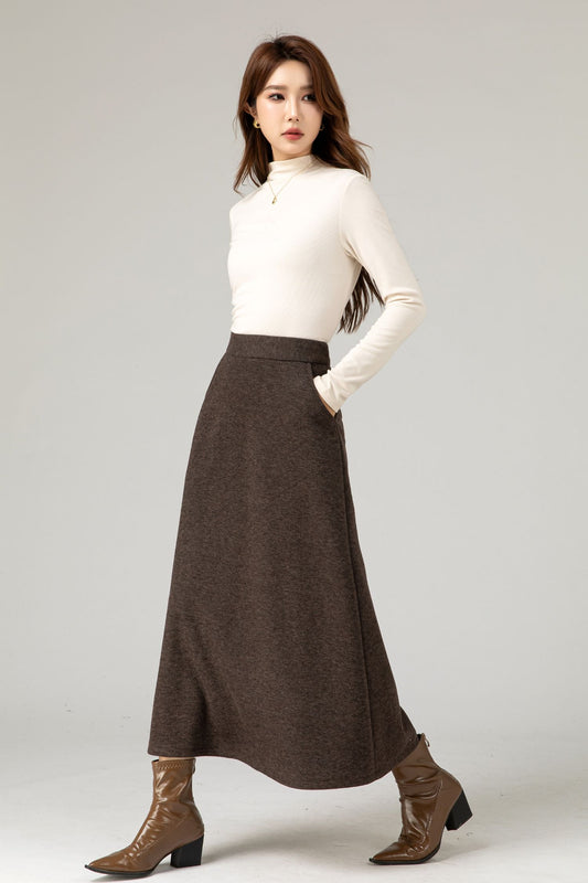 Brown a line winter wool skirt women 5483