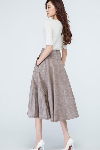 swing midi linen dress with detailed pocket 1690