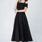 Vintage Off shoulder black linen Maxi dress 1576