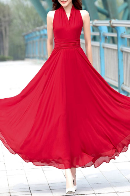 Maxi halter chiffon fit and flare wedding dress 5160