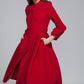 Vintage Red Wool Princess Coat – Bracelet Sleeves, Below-Knee, Pleated Skirt 6350