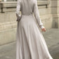 Long sleeves gray wrap linen dress 5672