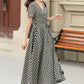 Black and white summer plaid linen wrap dress 4948