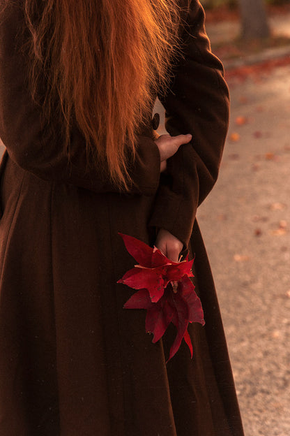Handmade Wool Maxi Coat – Vintage Brown Double Breasted | Xiaolizi 4742