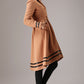Handmade Camel Wool Blend Coat – Vintage Drop Hem Winter Overcoat with Black Trim | Xiaolizi 0757