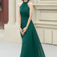 Dark green maxi halter summer party dress 5172