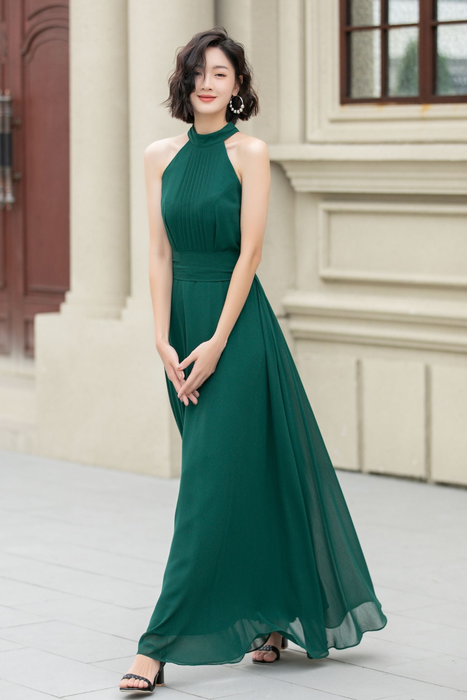 Dark green maxi halter summer party dress 5172 Xiaolizi Dark green maxi halter summer party dress 5172 Xiaolizi