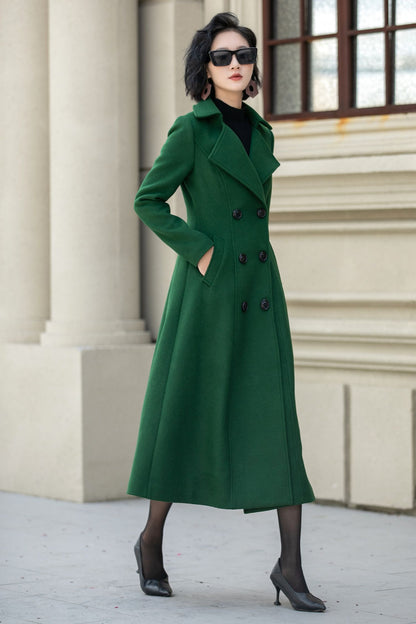 Double breasted green winter wool coat 5349