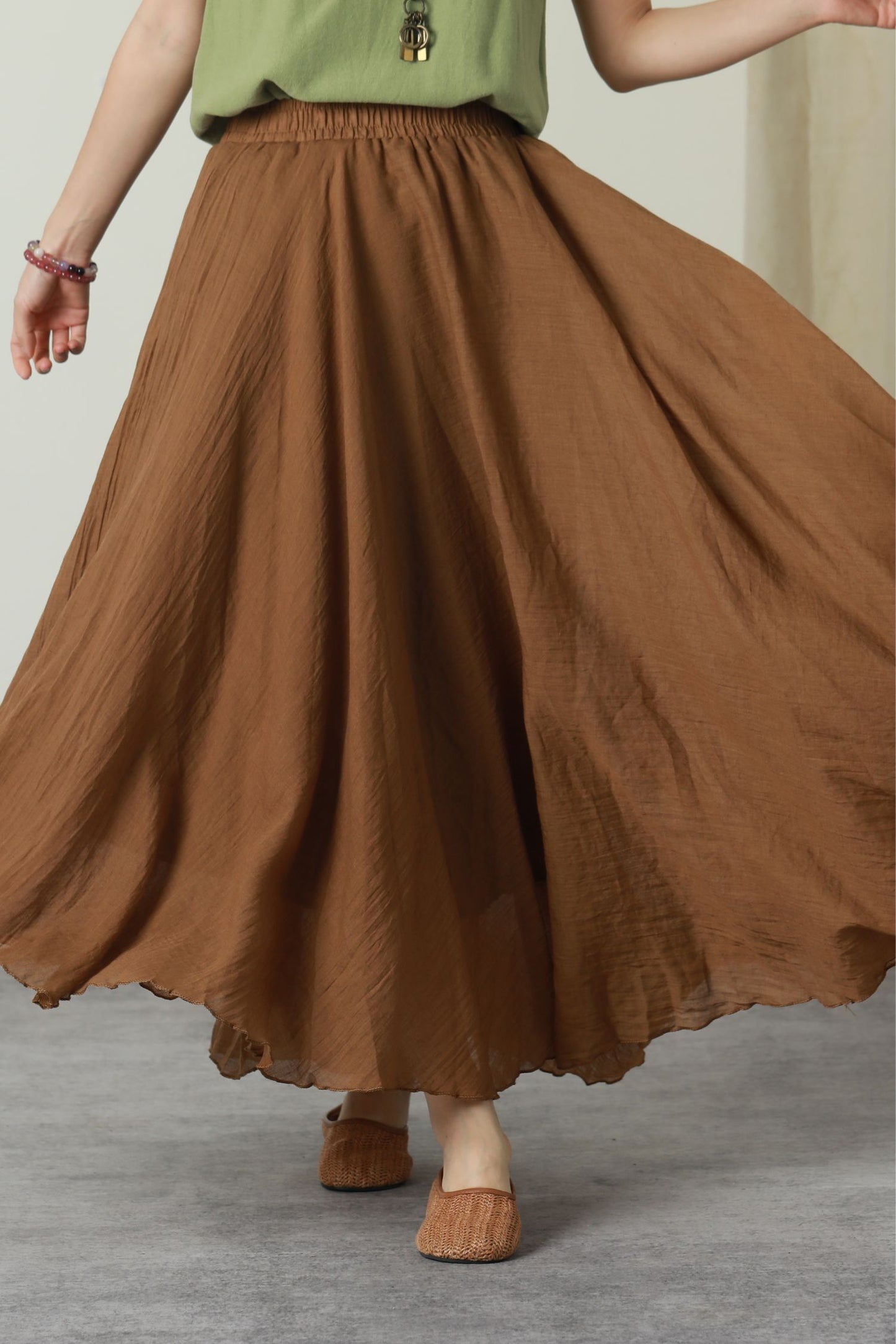 Maxi swing long linen skirt women 6174