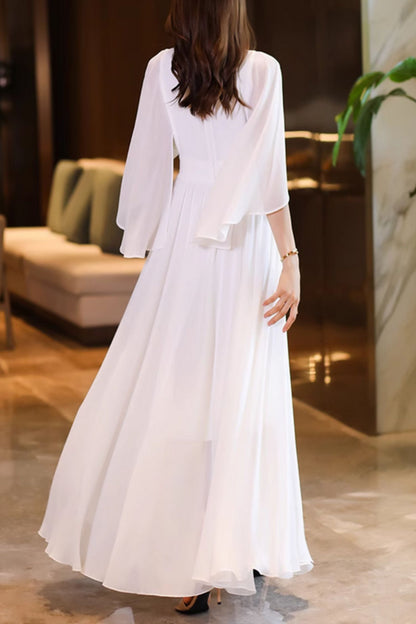 White prom summer wedding bridesmaid dress 5053