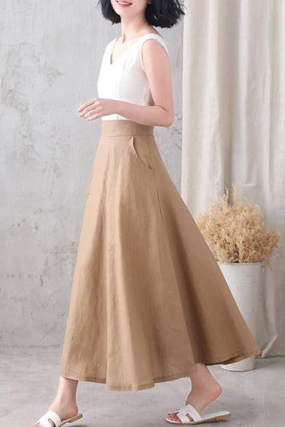 Handmade Women Linen A Line Long Skirt 3334