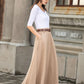Khaki A line Swing Linen Maxi Skirt with Pockets  2780