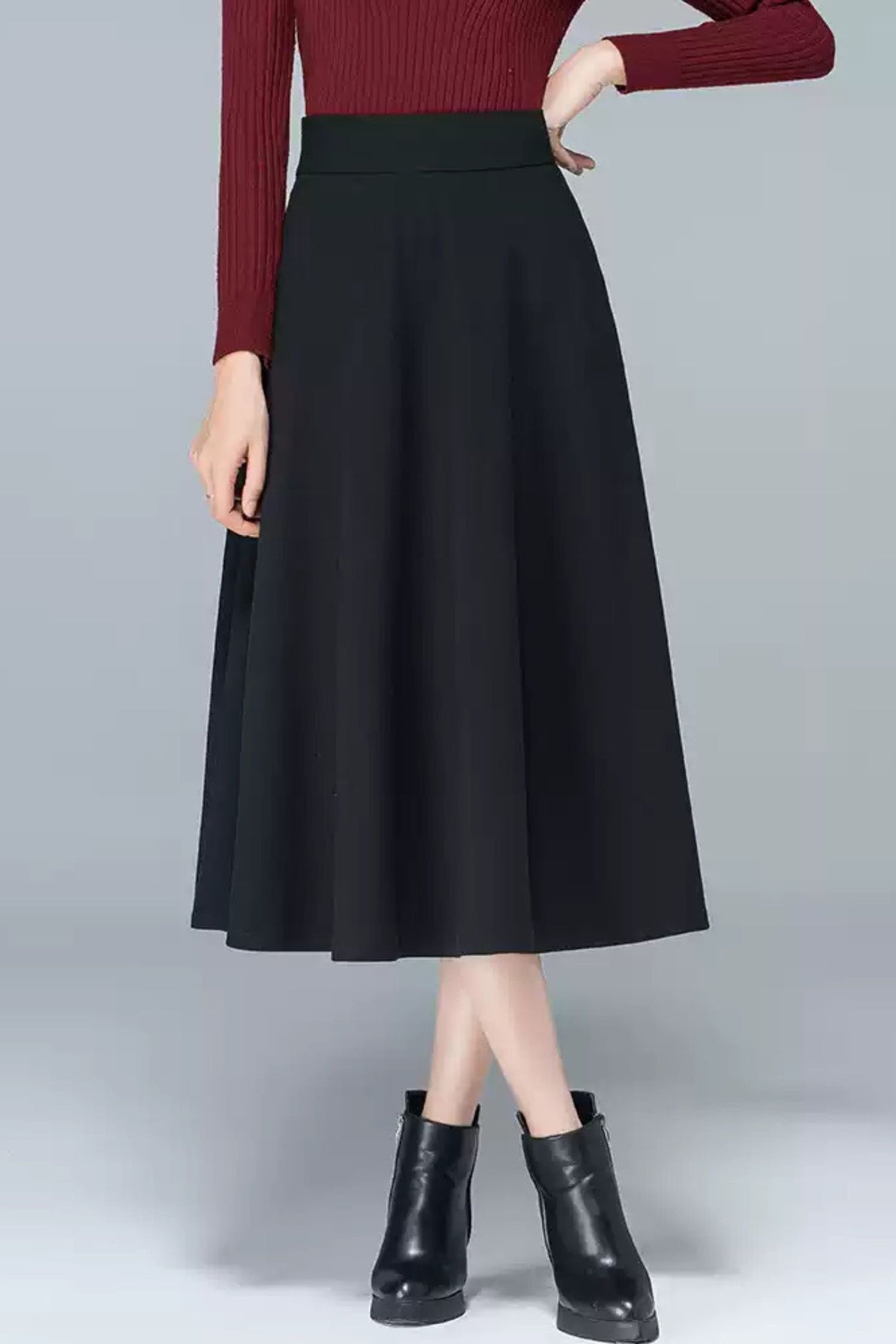High waist midi autumn skirt women 6196