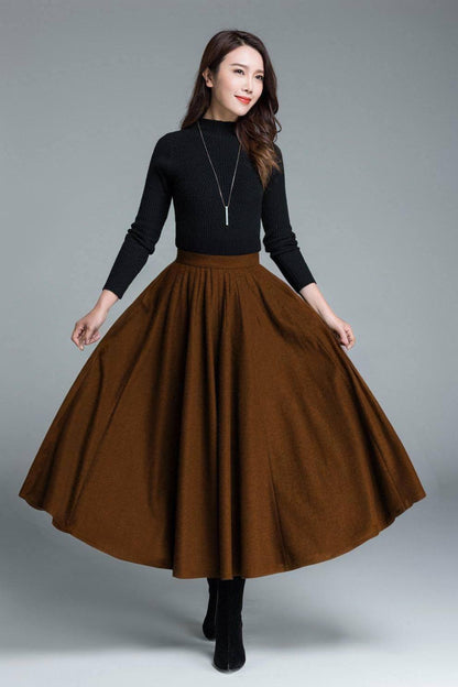 Maxi brown vintage inspired wool skirt 5209