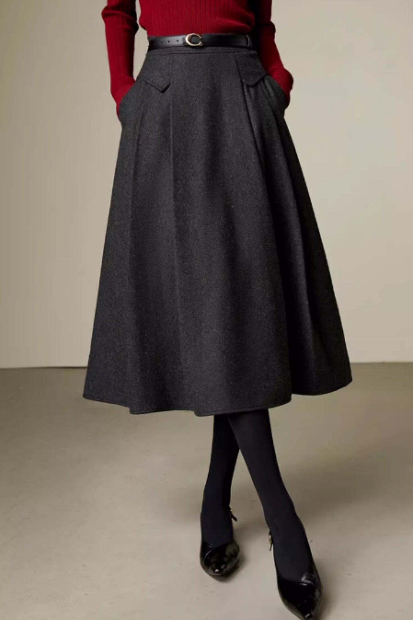 A line gray winter wool skirt 6358