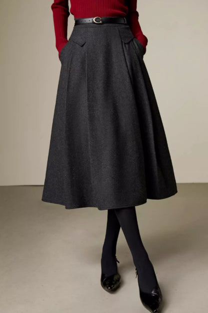A line gray winter wool skirt 6358