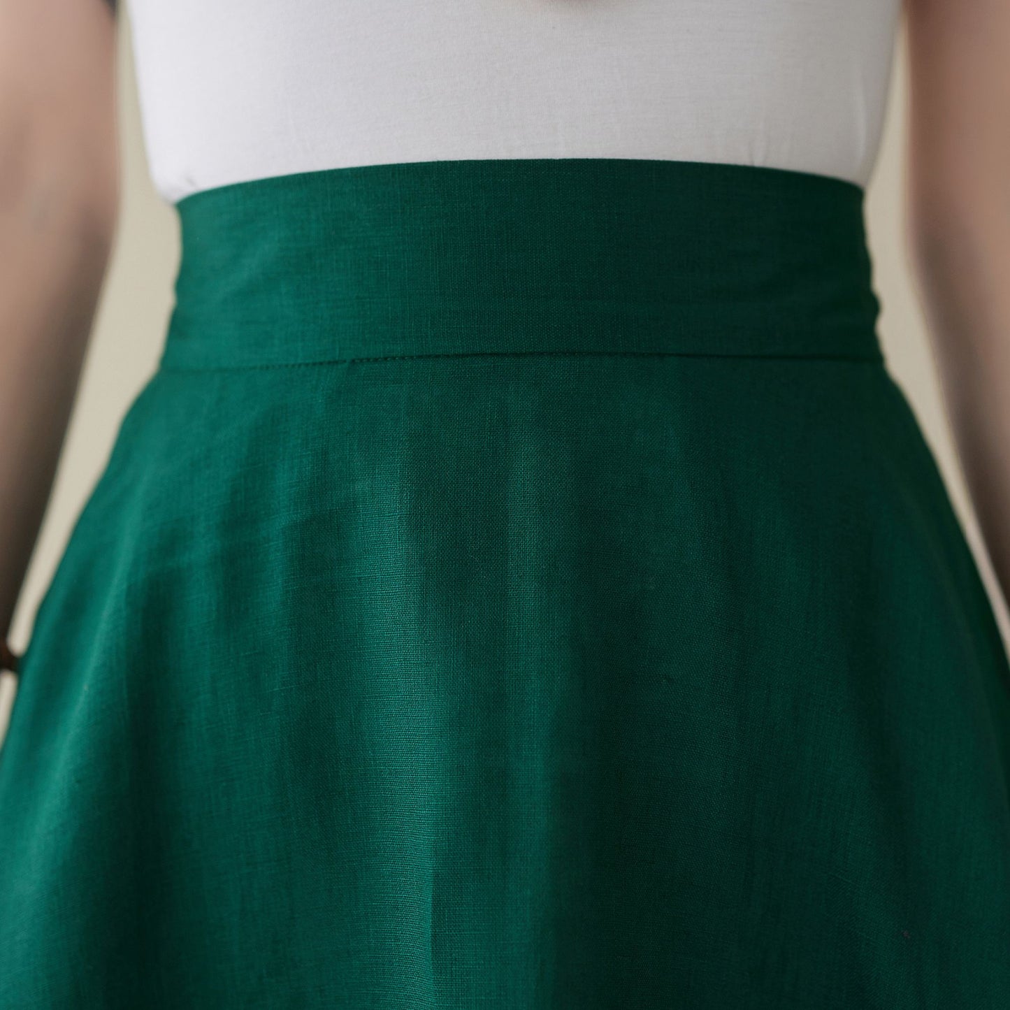 Green Linen Maxi Skirt with pockets 4974