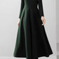 Green long wool dress with mandrain collar 5536