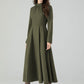 Retro army green swing wool dress 5441