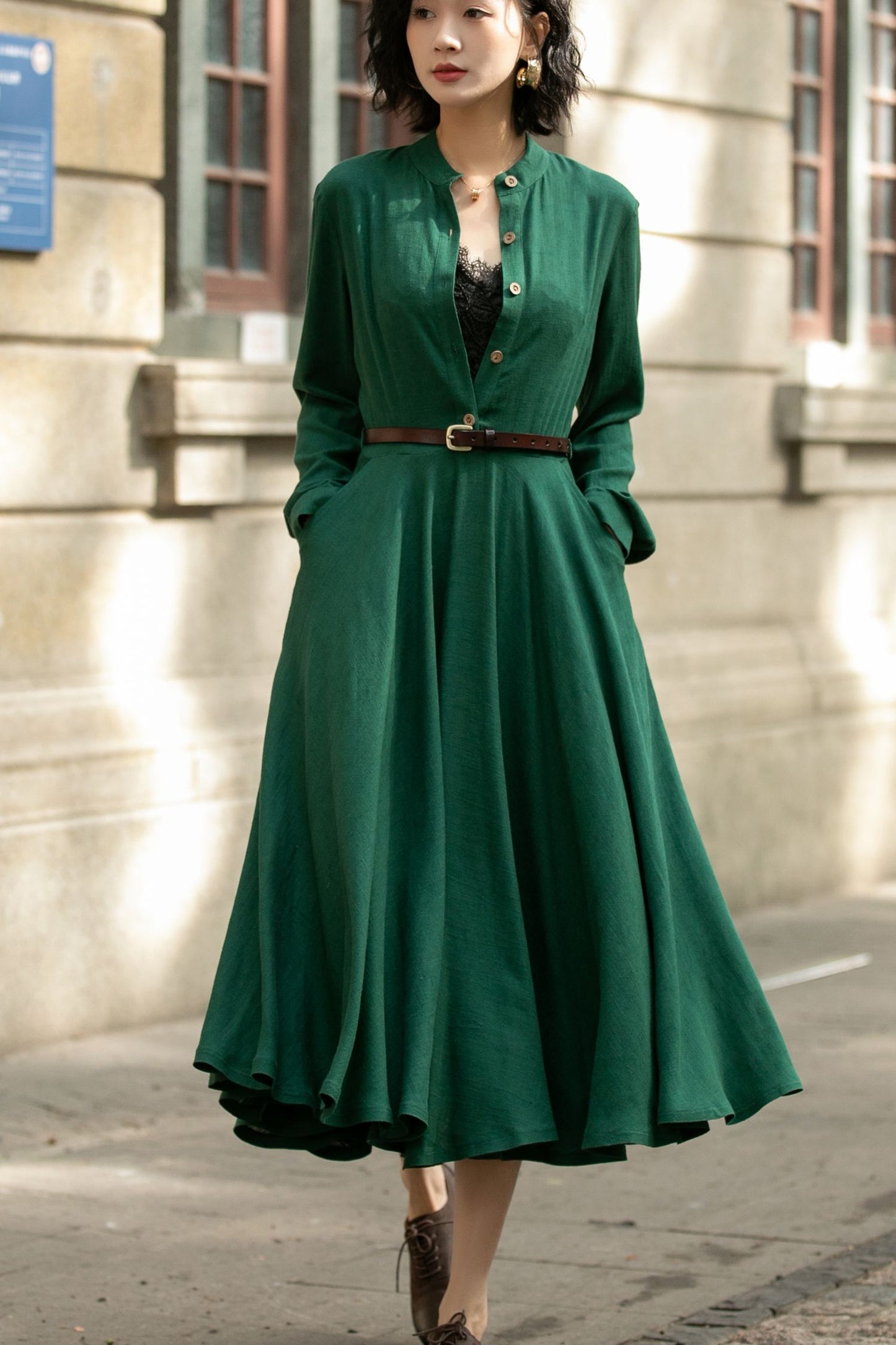 Long Sleeve A-Line Midi Dress 5676