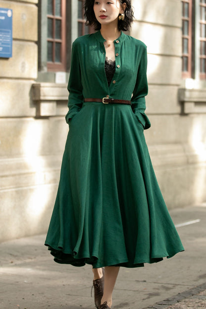 Long Sleeve A-Line Midi Dress 5676 - XS #CK2400581