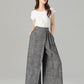 Gray wide leg asymmetrical  long linen wrap pants 4938