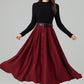 Burgundy Wool Midi Skirt – Vintage Button Front High Waisted Winter Skirt with Pockets 6395