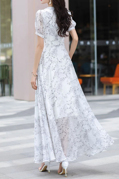 Fit and flare summer maxi chiffon dresses 5044