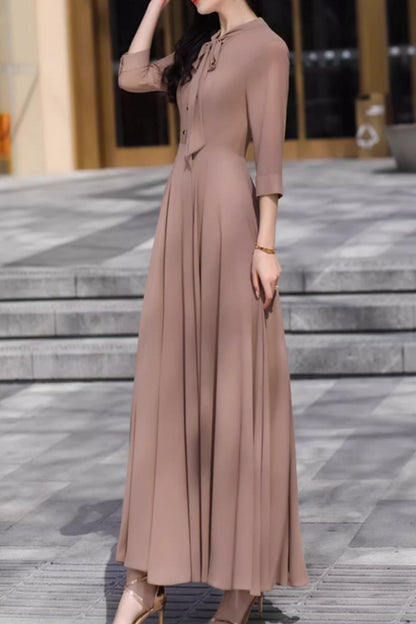 Brown elegant long summer chiffon dress 5075