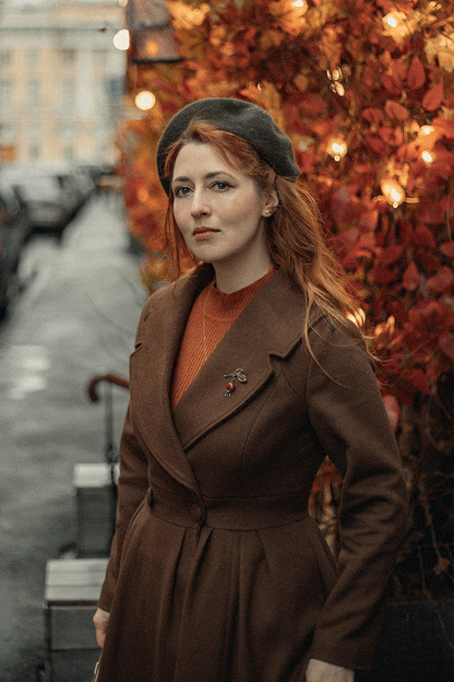 Brown Wool Blend Coat – Handmade Pleated Long Winter Dress Coat | Xiaolizi 4726