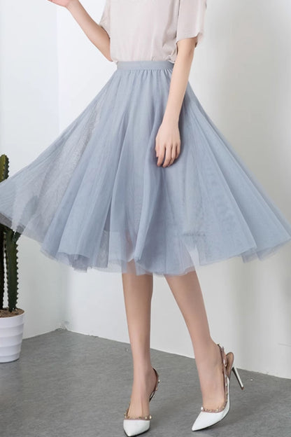 Light blue Tulle Midi Skirt - A-Line Swing Silhouette 6130