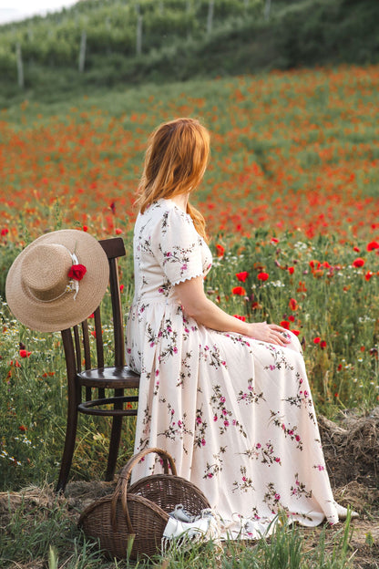 Floral Summer Linen Maxi Prom Dress 5211