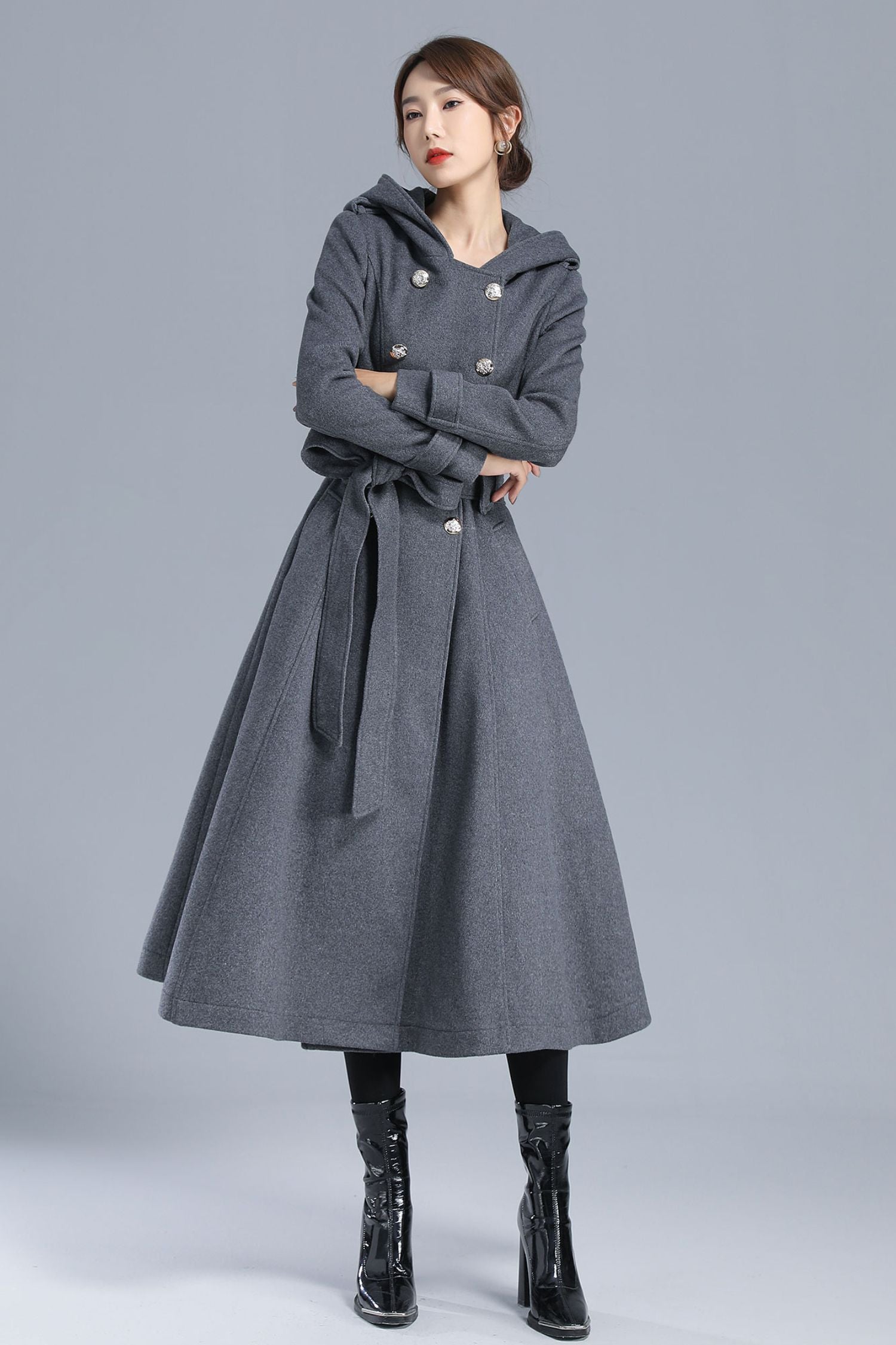 Women Military Winter Wool Coat with Hood 3213 XiaoLizi