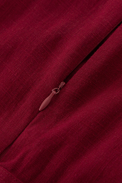 Burgundy Linen Maxi Dress - High Waisted, Flowing Silhouette 4924