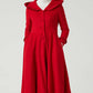 long red wool dress coat with ruffle details 2052