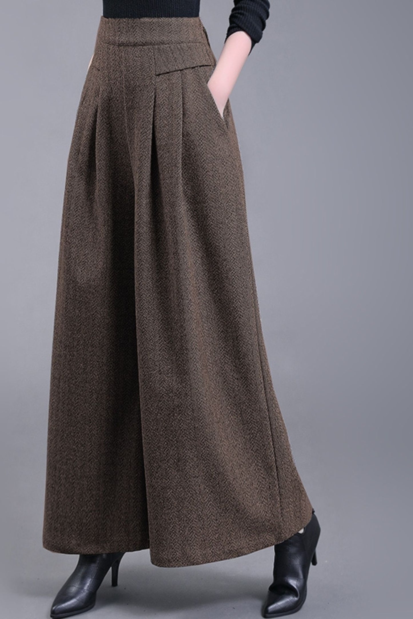 Wide leg wool pants with pockets 6227