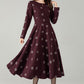 Burgundy Embroidered Wool Midi Dress – Fit & Flare Winter Swing Dress | Xiaolizi 6569