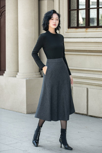 A line wool skirt with pockets 5309