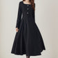 Long sleeves black midi wool dress 5246